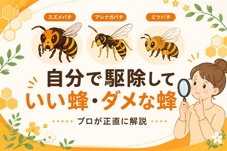 自分で駆除していい蜂・ダメな蜂 プロが正直に解説（スズメバチ・アシナガバチ・ミツバチのイラスト）